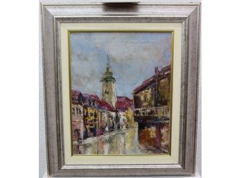 Modern Impressionist Style Oil On Canvas Streetscape, Signed By Artitist & And Dated 97