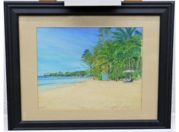 Barbados Beach Landscape Watercolor Signed And Date By Artist