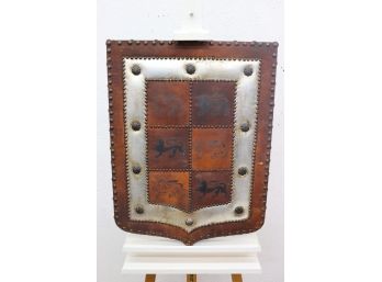 Decorative Coat Of Arms-inspired Wall Plaque, Mixed Metal And Leather