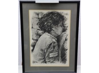Framed Lithograph Of Boy On Wailing Wall, Pencil Signed In Impression Margin