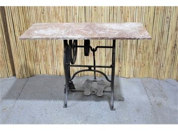 Marble Top On Antique Cast Iron Sewing Table Base