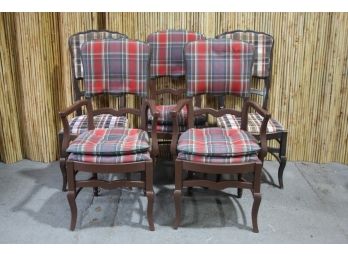 Seating For 5: Three Matching Tartan Armchairs & Two Matching Plaid Side Chairs