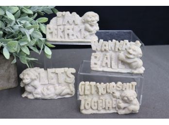 Graphic And Really Graphic: Four Vintage Russ Berrie Co. Sillisculpts - Caveman And Statements/Catch-Phrases