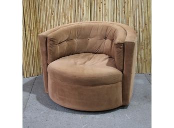 Swinging Vintage Swivel Tub Barrel Chair In Cafe Au Lait Brown Upholstery (some Spotting And Staining)