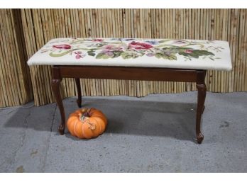 Mahogany Duet Bench With Oversize Floral Needlepoint Top