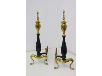 Vintage Federal Style Brass And Cast Iron Fireplace Andirons