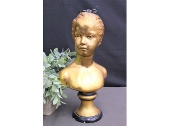 Gold Painted Plaster Bust Of Young Female On Turned Plinth