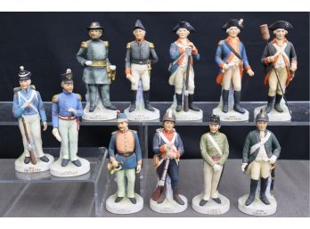 Lefton China Battalion: Eleven (11) American Military Figurines From 18th & 19th Centuries, Hand-Painted Japan