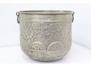 Engraved & Embossed Silvertone Metal Alloy Planter With Aesthetic Movement Design
