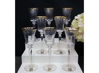 Set Of 8 Mikasa Wine Goblets -Jamestown Gold Pattern, Austrian Crystal  -T2702