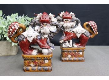 Pair Of Red & White Foo Dog/Guardian Lion Statues
