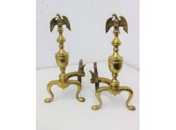 Pair Of Classic Spread Eagle Brass Fireplace Andirons
