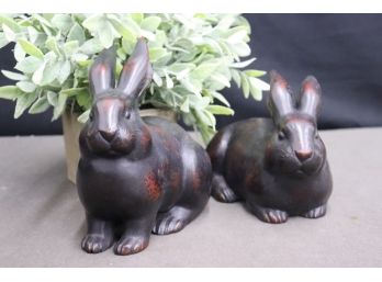 Crouching Rabbit & Bashful Bunny Rabbits, Made In Japan Metal