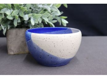 Blue And Ivory Speckled Ceramic Bowl, Tullio Signed On Bottom