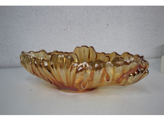 Amber Gold Carnival Glass Gondola Bowl