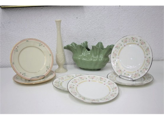 All Lenox Group Lot, Including  4 Oxford Rosemont Plates And 2 Rose Manor- Rink Rim Plate Plus 2 Vases