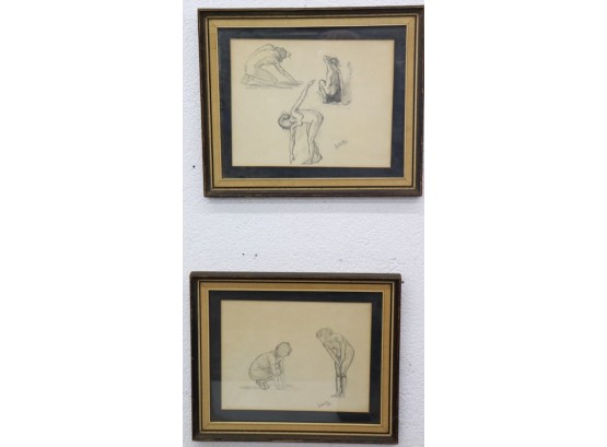Two Framed Pencil Sketch Studies Of Female Forms, Signed And Dated