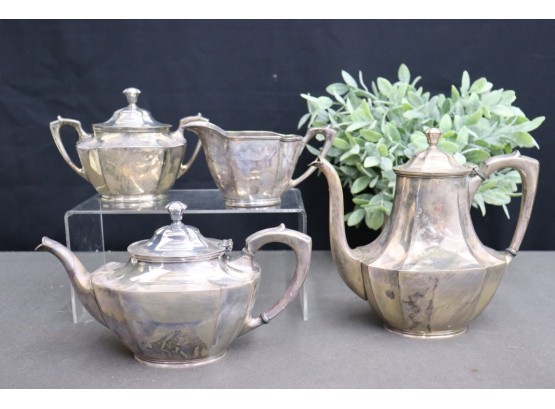 Vintage Wallace E.P.W.M. Silverplate Hollowware Coffee Pot, Tea Pot, Creamer & Sugar W/Lid  V579