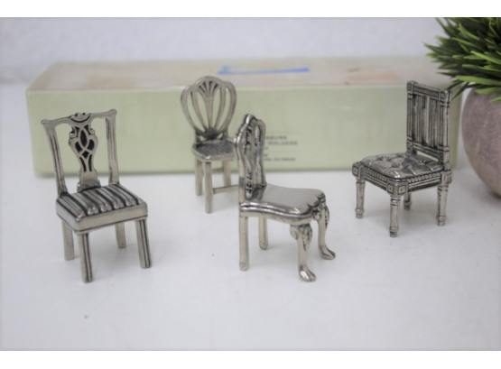 Set Of 4 Kirk Stieff Williamburg Pewter Miniature Chairs