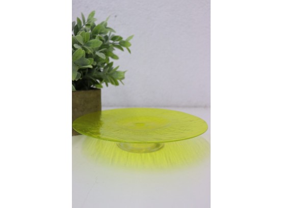 Spectacular Shimmering Canary Yellow Art Glass Footed Plate - Reminiscent Of Uranium/Vaseline Glass
