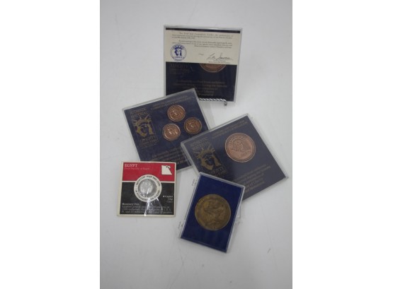 Group Lot - Five Collector Medallion Sets - Statue Of Liberty Centennial, Space Shuttle, And Egyptian Pound