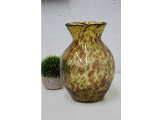Amber Tortoise Shell Pattern Glass Flower Vase
