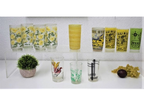 Awesome Mix Of Vintage Flowers Glasses, US State Souvenir Glasses And Other Fun Ones