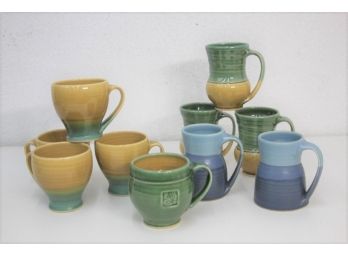 Charming Group Lot Of Craft Stoneware Mugs, Including One Acre Ceramics