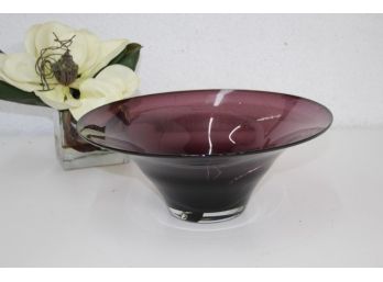 Hand Blown Amethyst Art Glass Sousaphone Vase - Etch Signed Base