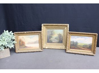 Vintage Trio Of Vintage Gilt Gesso Ornate Frames With Landscapes Prints