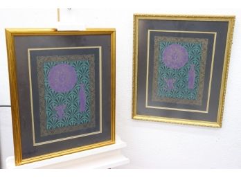 Pair Fantastic Framed Limited Edition Art Nouveau Style Graphics Collage Prints - Numbered Signed And Dated