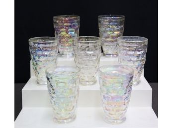 Set Of 7 - Federal Glass Colonial Iridescent Thumbprint Tumblers