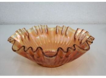 Orange Marigold Carnival Glass 3-in-1 Crimped Wavy Rim Bowl