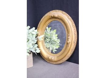 Vintage Oval Mirror With Ornate Annular Gilt Gesso Frame