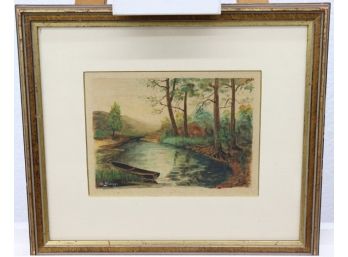 Vintage Nature Watercolor In Elegant Frame, Signed L/L