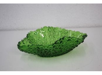 Emerald Green Pressed Glass Daisy & Button Pattern Ruffle Bowl