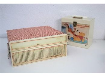 Vintage Portable Sears Solid State Sound Record Player And Winnie The Pooh Record Carrier