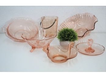 Pink Depression Glass Bowls And Servers - Etched, Fluted, And Swirled