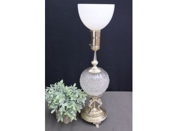 Brass Carytid Pedestal Cut Glass Globe Lamp (