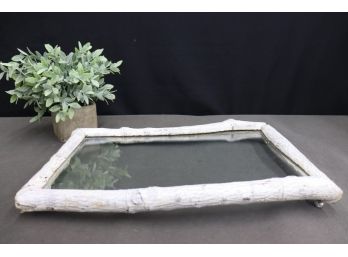 Farmhouse Cool...glass Tray In White Washed Tree Branch Frame