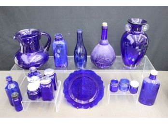 Special Cobalt Blue Glass Collection: Bottles, Jars, Pitchers, Vases, Etc