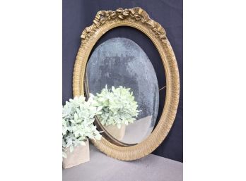 Vintage Rose Bow Oval Wall Mirror Frame, Age-Distressed Mirror Included But Unattached