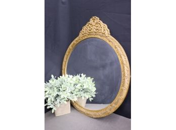 Louis XVI Style Botanic Scroll Crested Gilt Gesso Oval Mirror