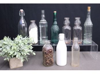 Shelf Lot Of Varied Vintage Glass Bottles