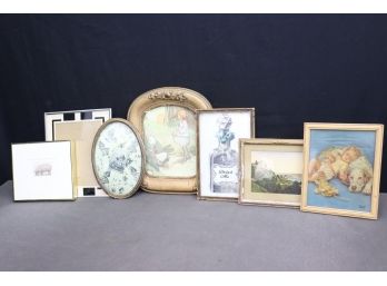 Group Lot Of Small Frames With Charming Vintage Prints And Ephemera