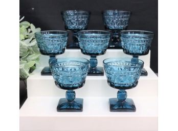 Vintage Colony Indiana Blue Glass Goblets/Coupes - Park Lane Pattern  - Set Of 7