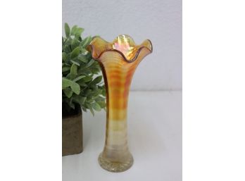 Vintage Imperial Marigold Ripple Carnival Glass Vase