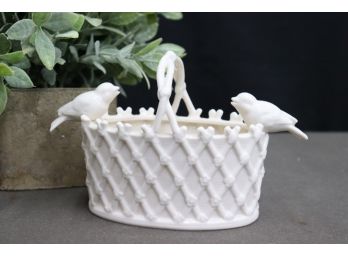 Vintage Victorian-style Lattice Work With Birds & Twigs Handled Basket Dish By Grace's Teaware