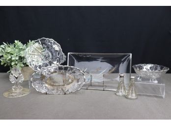 Fine Grouping Of Vintage Overlay Decorated Glass Servers And Tabletop