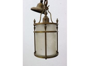 Vintage Brass And Frosted Glass Galley Drop Light Chandelier